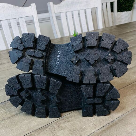 Prada Lug-Sole Tall Leather Combat Boots Size 7 (37.5) - Picture 11 of 15